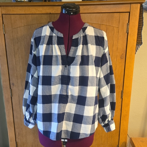 J. Crew Tops - 062 J. Crew Navy and White Hilo Long Sleeved Flannel Striped Shirt